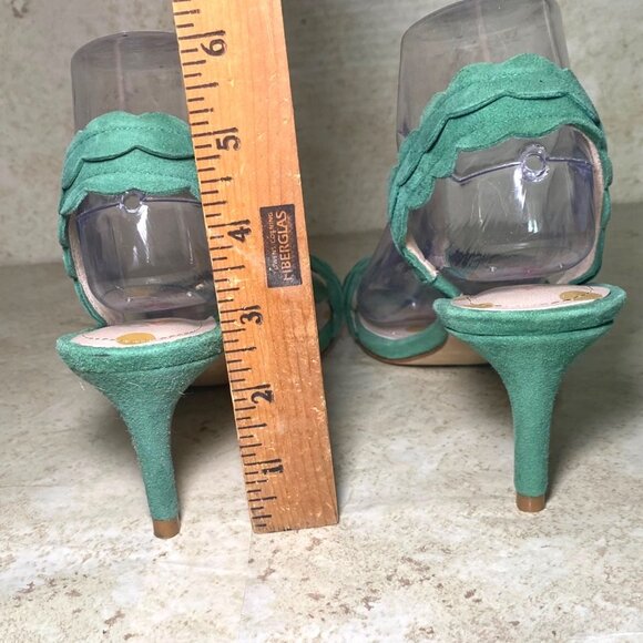 Boden Green Scalloped Suede Open-Toe Slingback Sandal Heels Casual Holiday - Picture 3 of 8